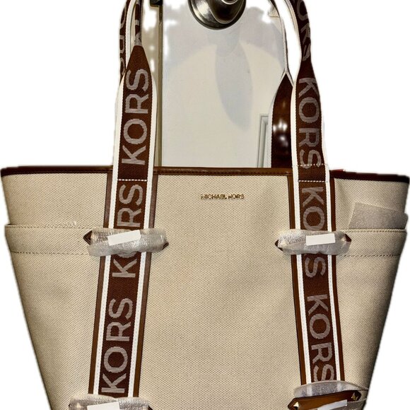 $398 Michael Kors Maeve Largo Canvas Open Tote Business Travel Carryon Handbag - Picture 3 of 10